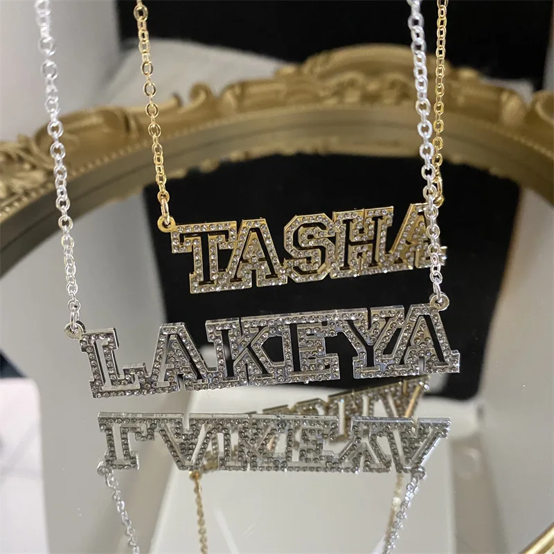 

Custom Personalized Hollow cutting Name Necklaces Cubic Zircon Letters Bling Pendant for Women Diamond NK Chain Jewelry Gifts