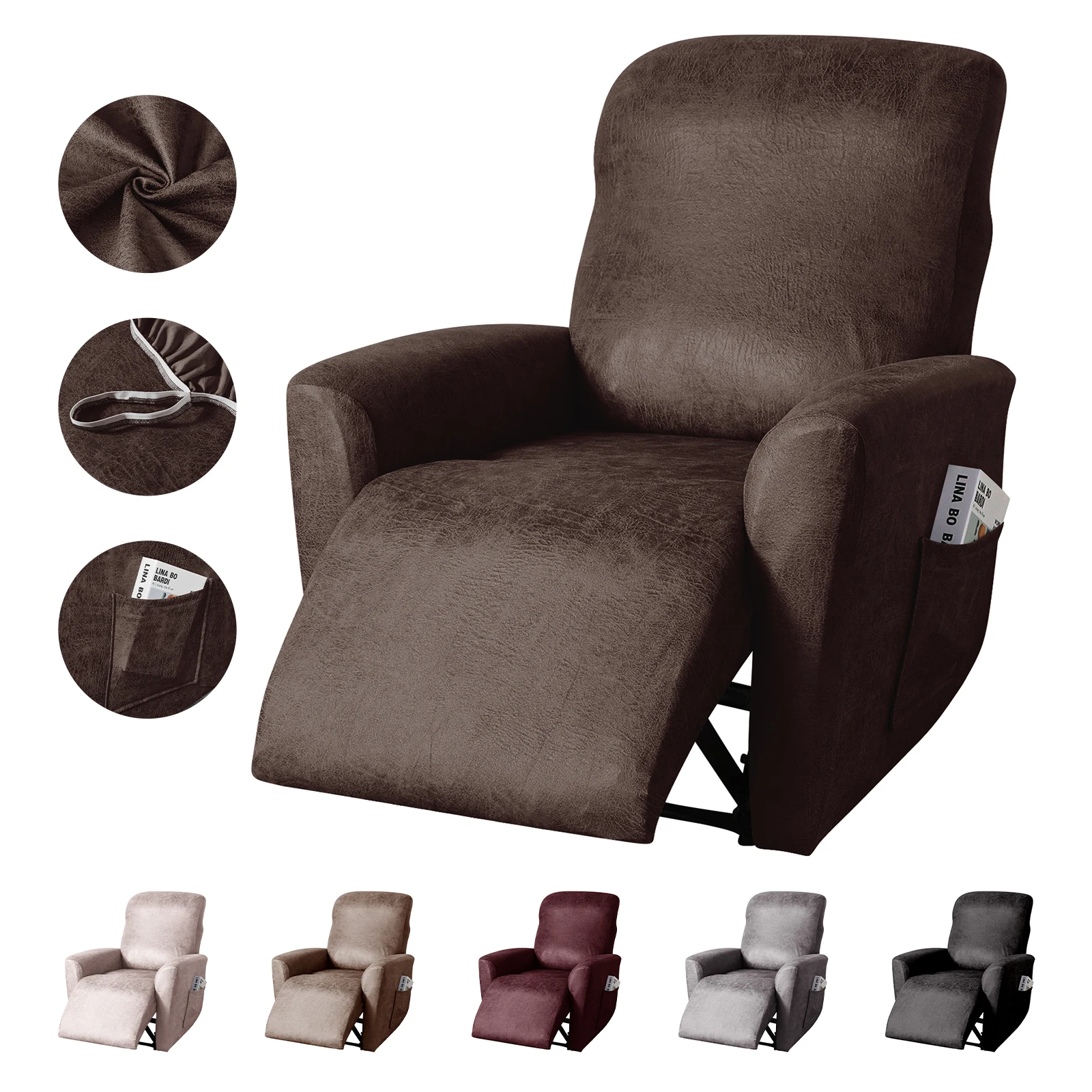 Recliner Chair Cover with Storage Pocket for Living Room Stretch Sofa Slipcover for Home Anti-Dust Non-Slip