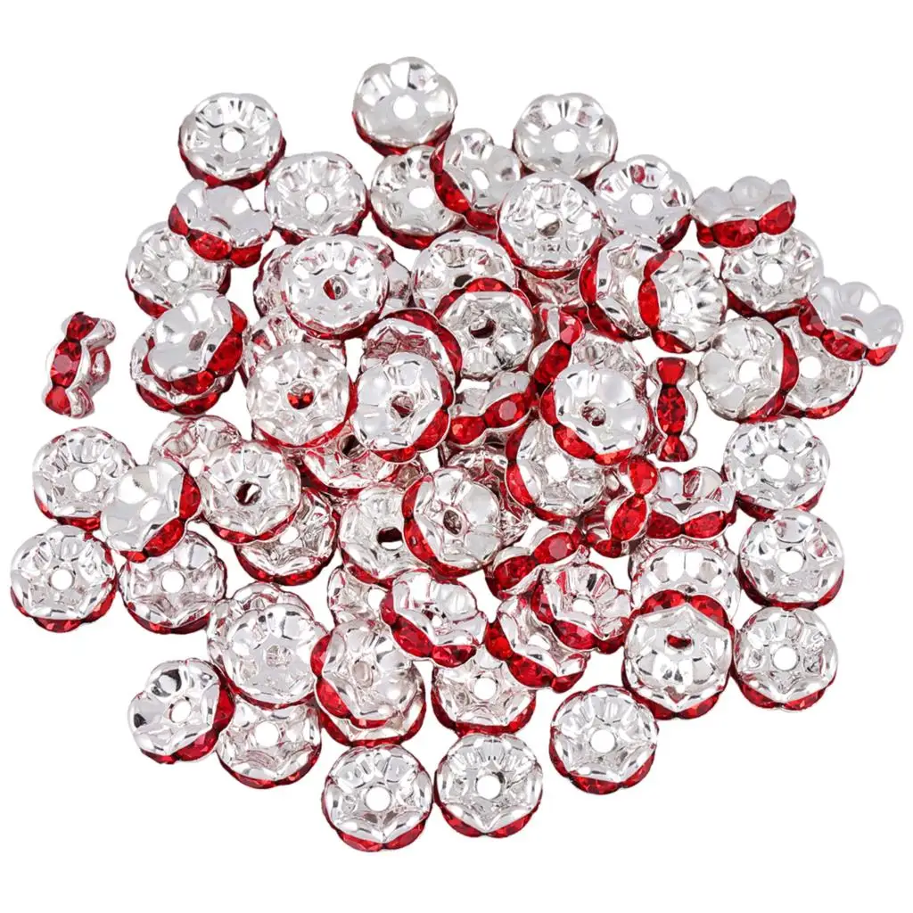 TUMBEELLUWA 8mm Silver Color Rhinestone Wave Edge Rondelle Loose Spacer Beads For Jewelry Making Necklace Bracelet Accessories