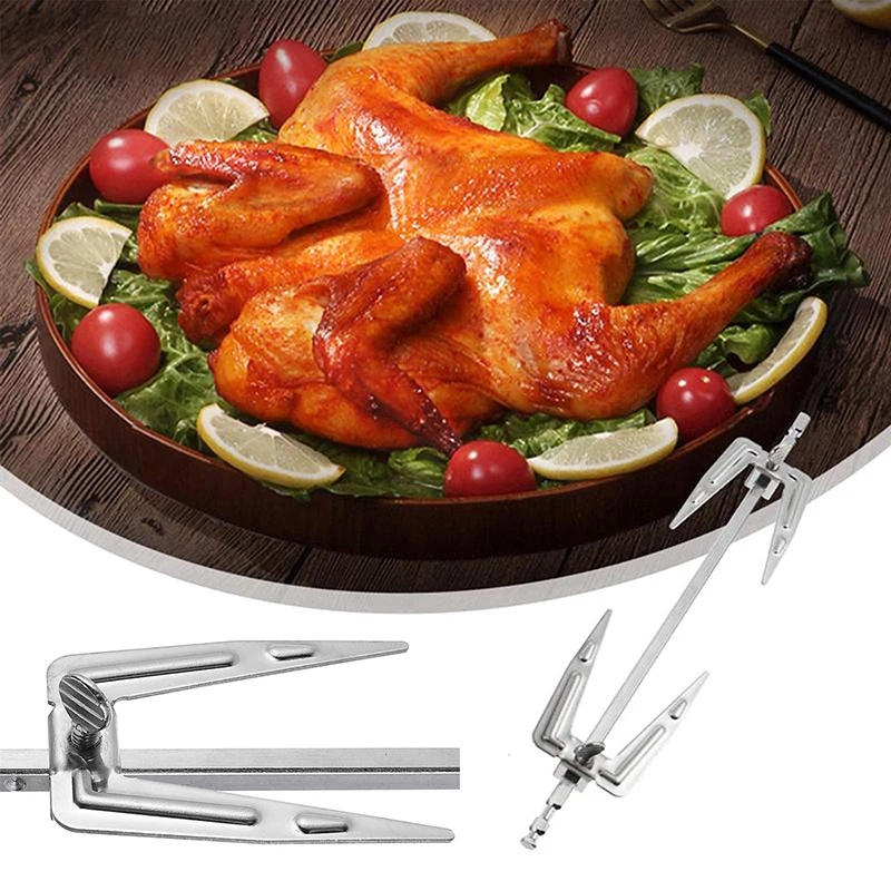 Grill ze stali nierdzewnej widelec piece z indyka urządzenie do pieczenia kurczaka rożna gałązka widelec do Grill piekarnik kuchenny akcesoria 28cm