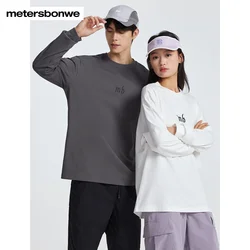 Metersbonwe-Long Sleeved T-Shirt for Men and Women, Round Neck Pullover, New Basic Top, Small Print, Brand, Summer