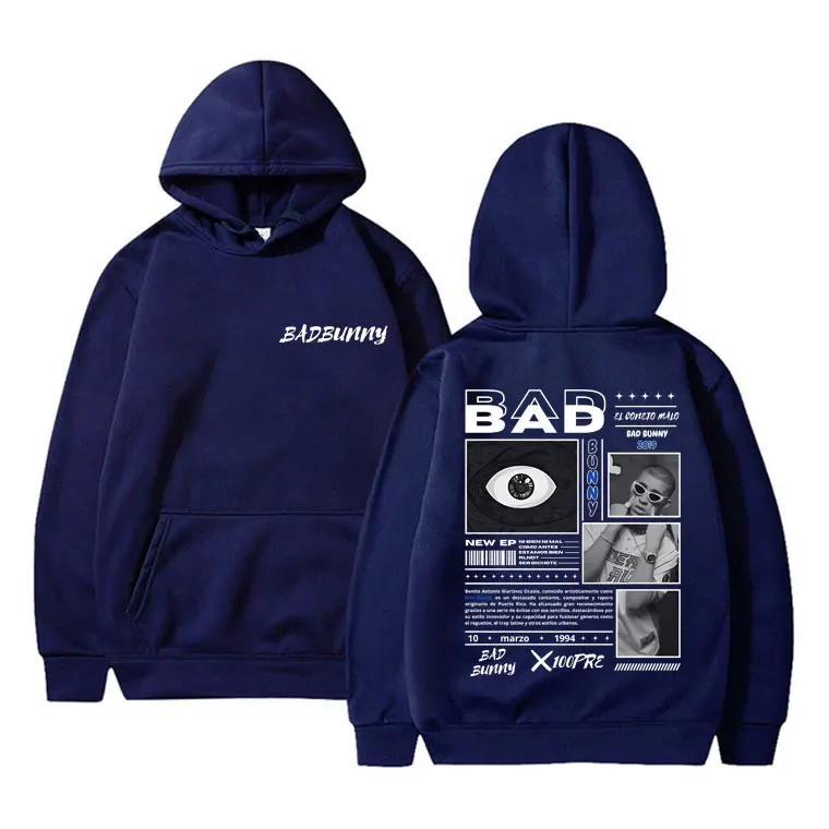 Sudadera con capucha con estampado gráfico de rapero Bad Bunny Album X 100per para hombre y mujer, ropa de calle Vintage de Hip Hop, Jersey informal