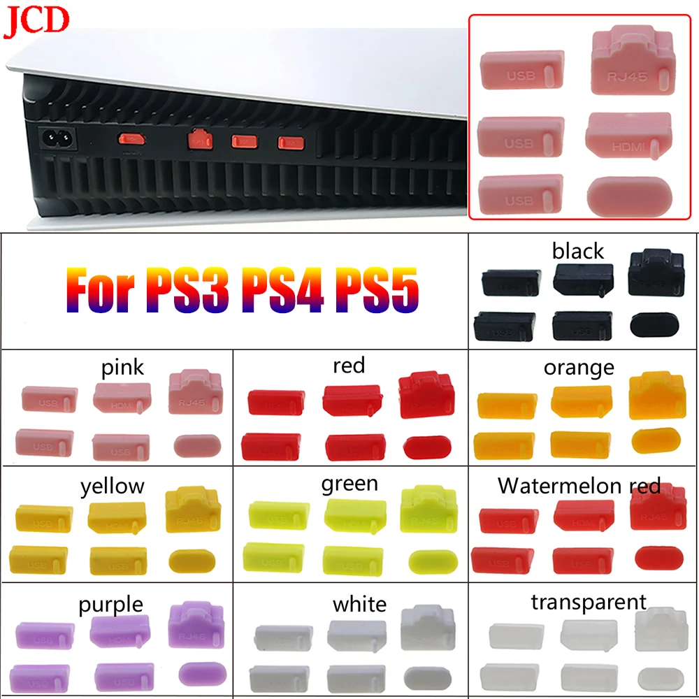 

JCD 6 in 1 Silicone Dust Plug USB HD-Compatible Interface Anti-dust Cover Dustproof Plug For PS5 4 PS4 3 PS3 Game Console