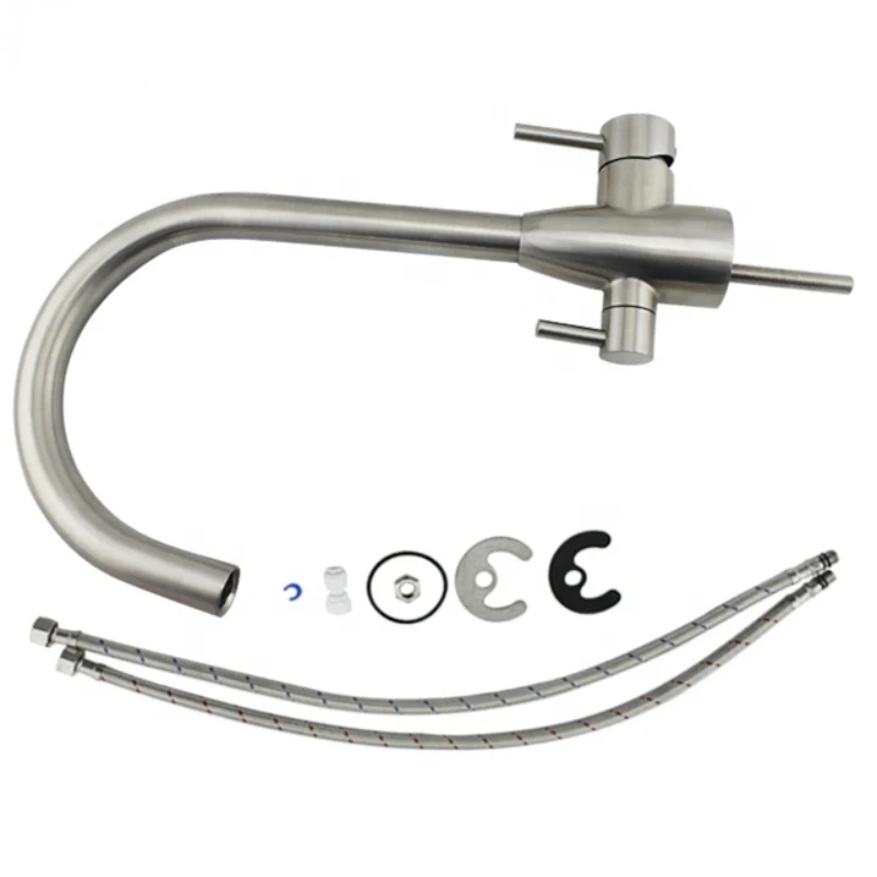 

304 Stainless Steel Kitchen Faucet Deck Mounted, Hot and Cold Water Mixer with High Arc Spout