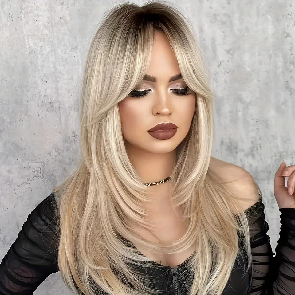 e layered wig with synthetic tassels and dark roots
