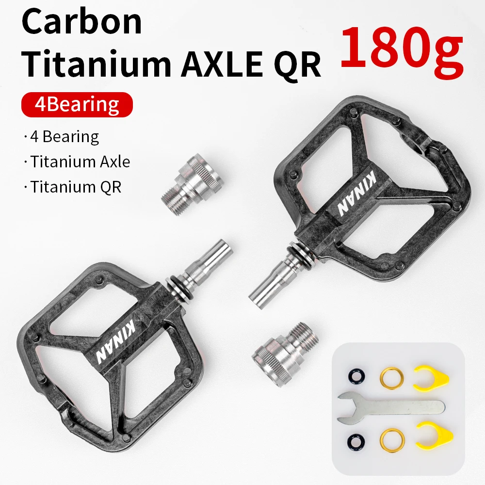 

Carbon Fiber Quick Release Bike Pedals Titanium Axle 4 Bearings Ultralight 180g Anti-Slip Universal For Road MTB Folding Bike