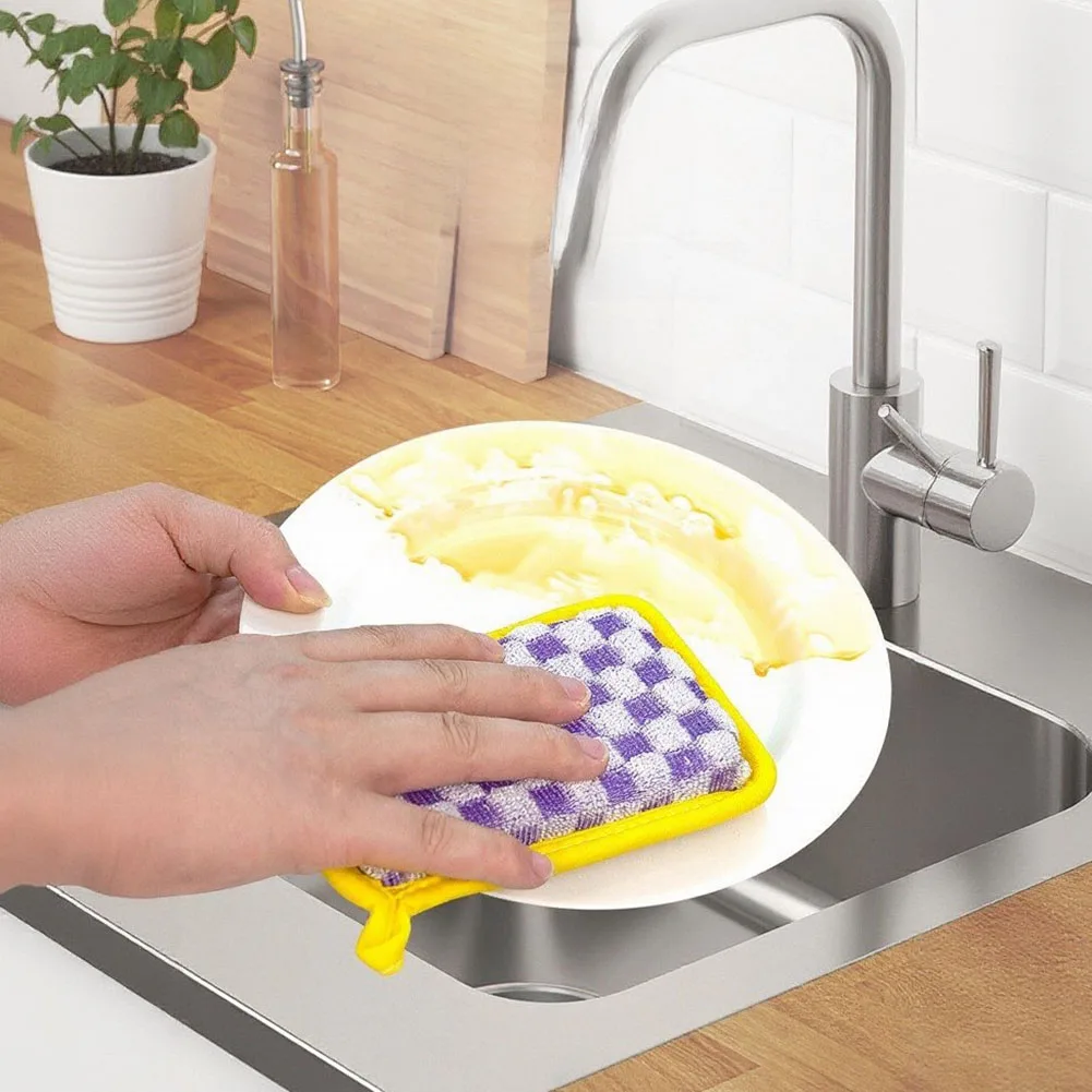 10 Pcs Double Sided Reusable Dishwashing Sponge Soft Sponge Side and Textured Scrub Side for Dishes Pots Sinks Countertops
