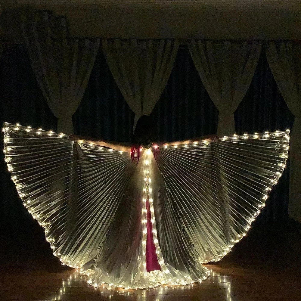 LED 이시스 날개 벨리댄스 의상, 신축 스틱 포함, 발광 요정 날개 나비 카니발 할로윈 파티 망토 소품