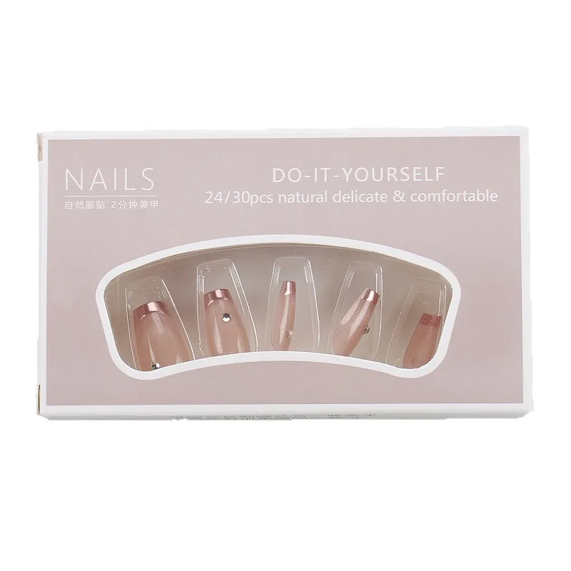 24個入り ジェムライトピンク プレスオンネイル プノンペン キャッツアイ 人工つけ爪 シームレス 取り外し可能 フェイクネイル