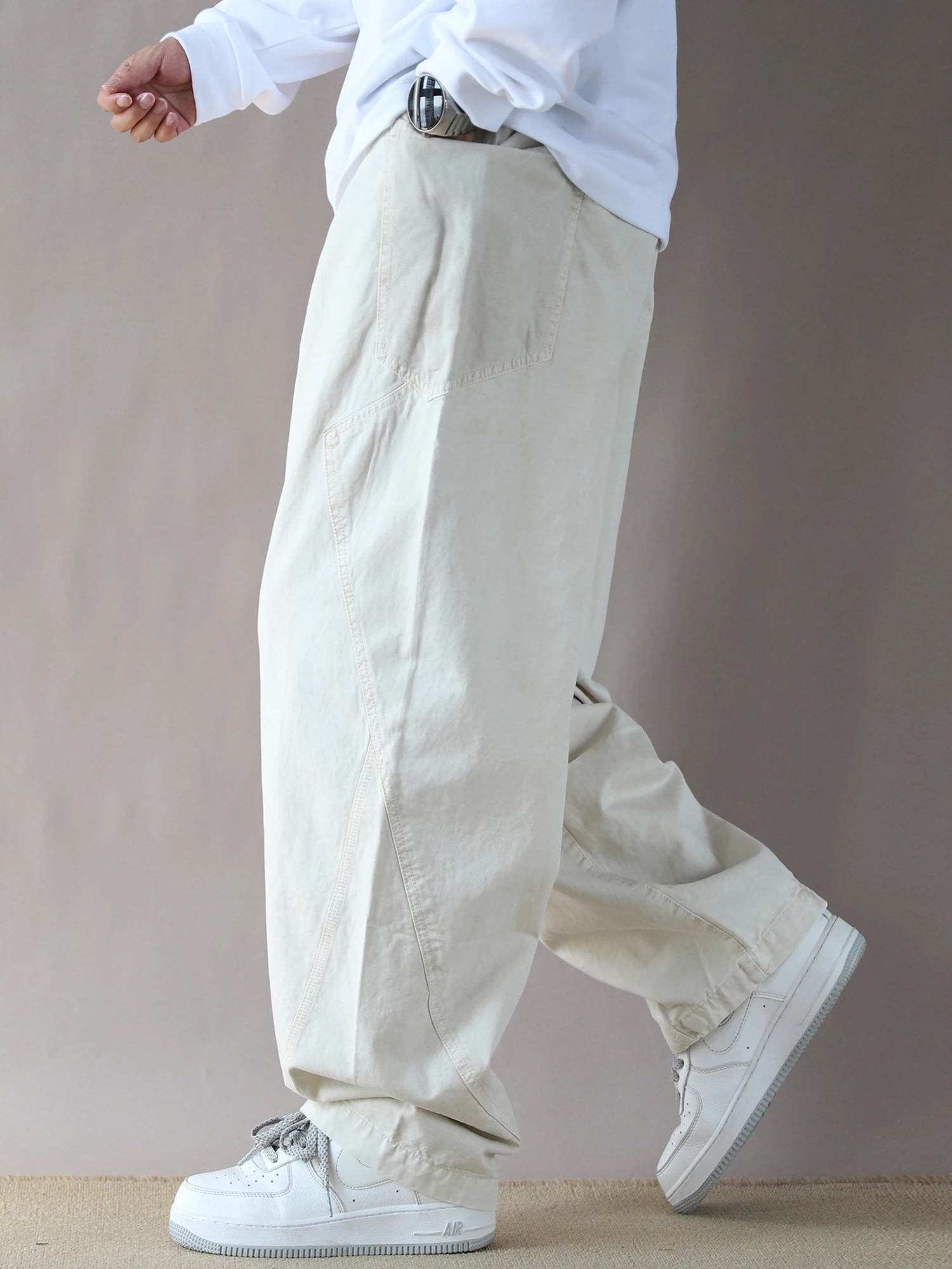 

Мужские брюки American Workwear Sle Heavyweight Knife Pants, свободные, повседневные, прямого кроя, со средней посадкой, в гонконгском стиле, модные, бежевые