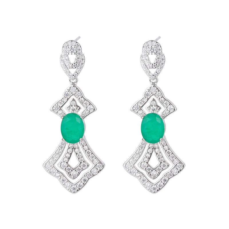 Charms Natural Emerald Gemstone Flower Bud Skirt Pendant Earrings 2023 Trend New Women Jewelry High Quality Vintage Friends Gift