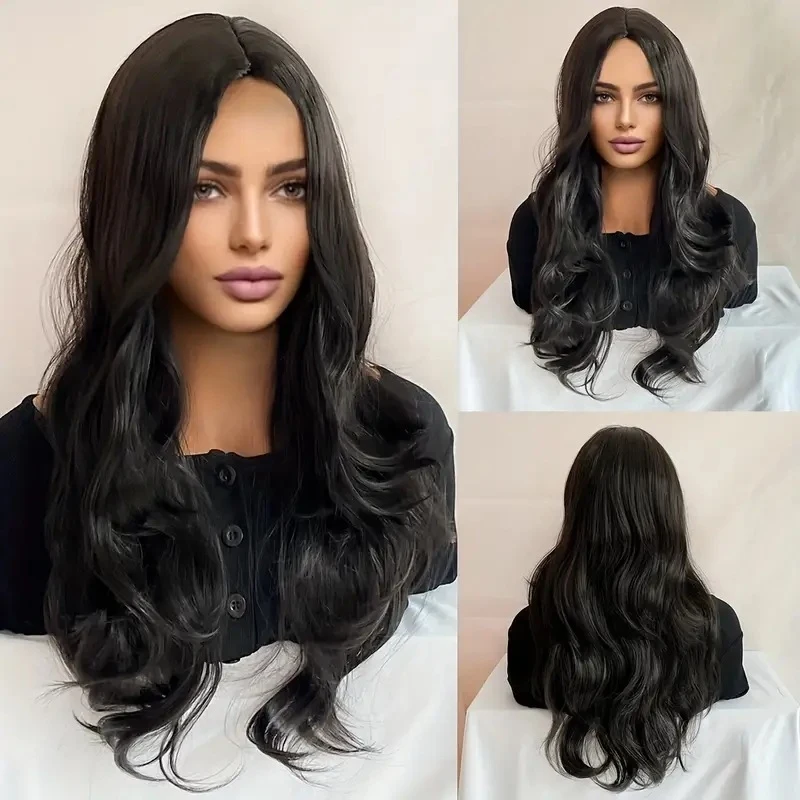 Fashionable anime-style colorful , middle-parted large wavy long curly hair cosplay wig