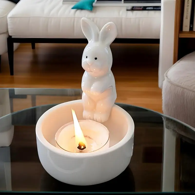 Animal Tea Light Candle Holder Ceramic Bunny Warming Hands Candle Holder Cute Light Holder Small Tea Light Candle Holders