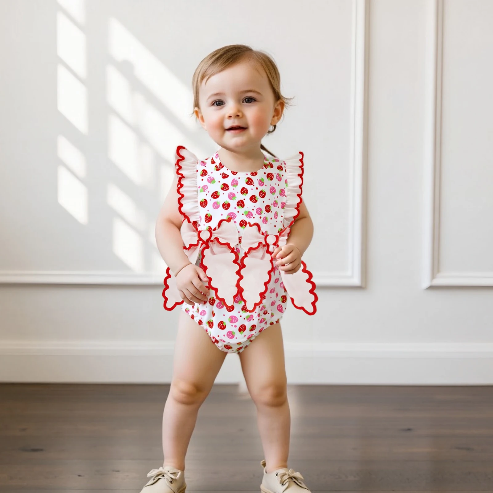 

Baby Girl Romper Casual Sleeveless Round Neck Cherry Print Bodysuit Newborn Clothes Playsuit
