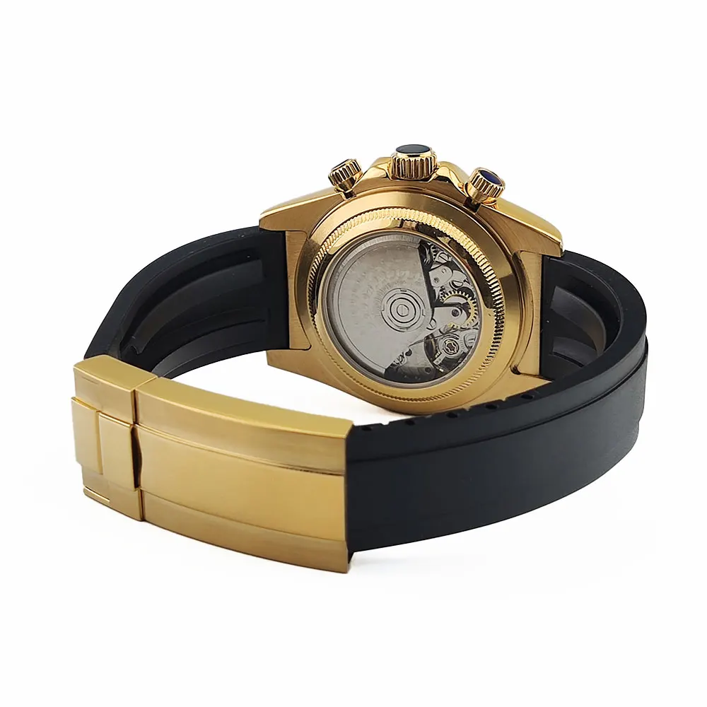 高級メンズ腕時計 ゴールド クロノグラフ レーシング カスタム メンズ 自動巻き機械式腕時計 防水 10ATM サファイア 4613 ムーブメント