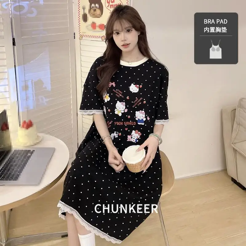 

New Cute Sweet Student Round Neck Pajamas Summer Women's Short Sleeved Dress Cartoon Youth Home Clothes New Style Comfortable