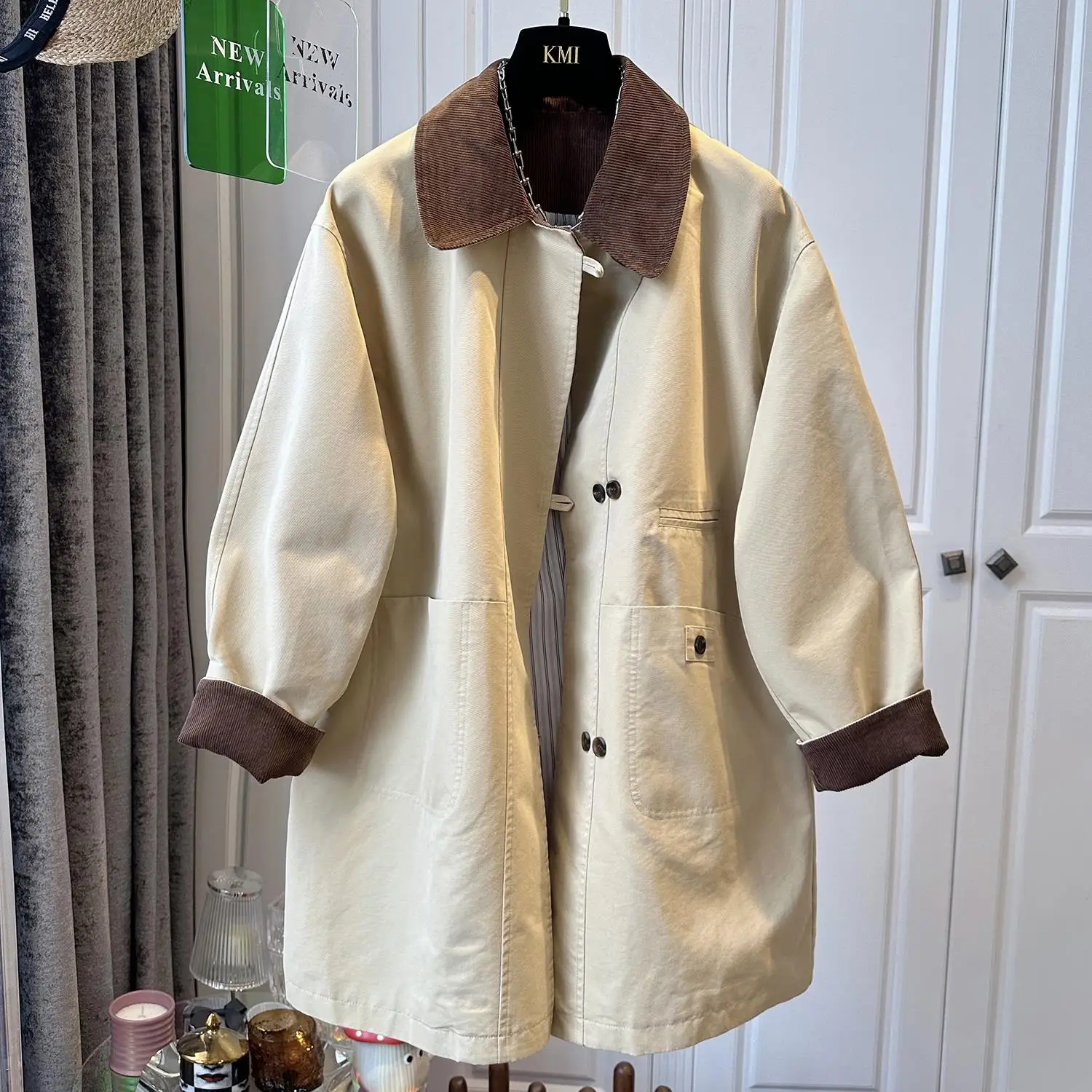 

Autumn Large Size 300 Pou Men's Casual Long Coat Briti Sle Color Blo Collar Jaet Faionable Leisure Top