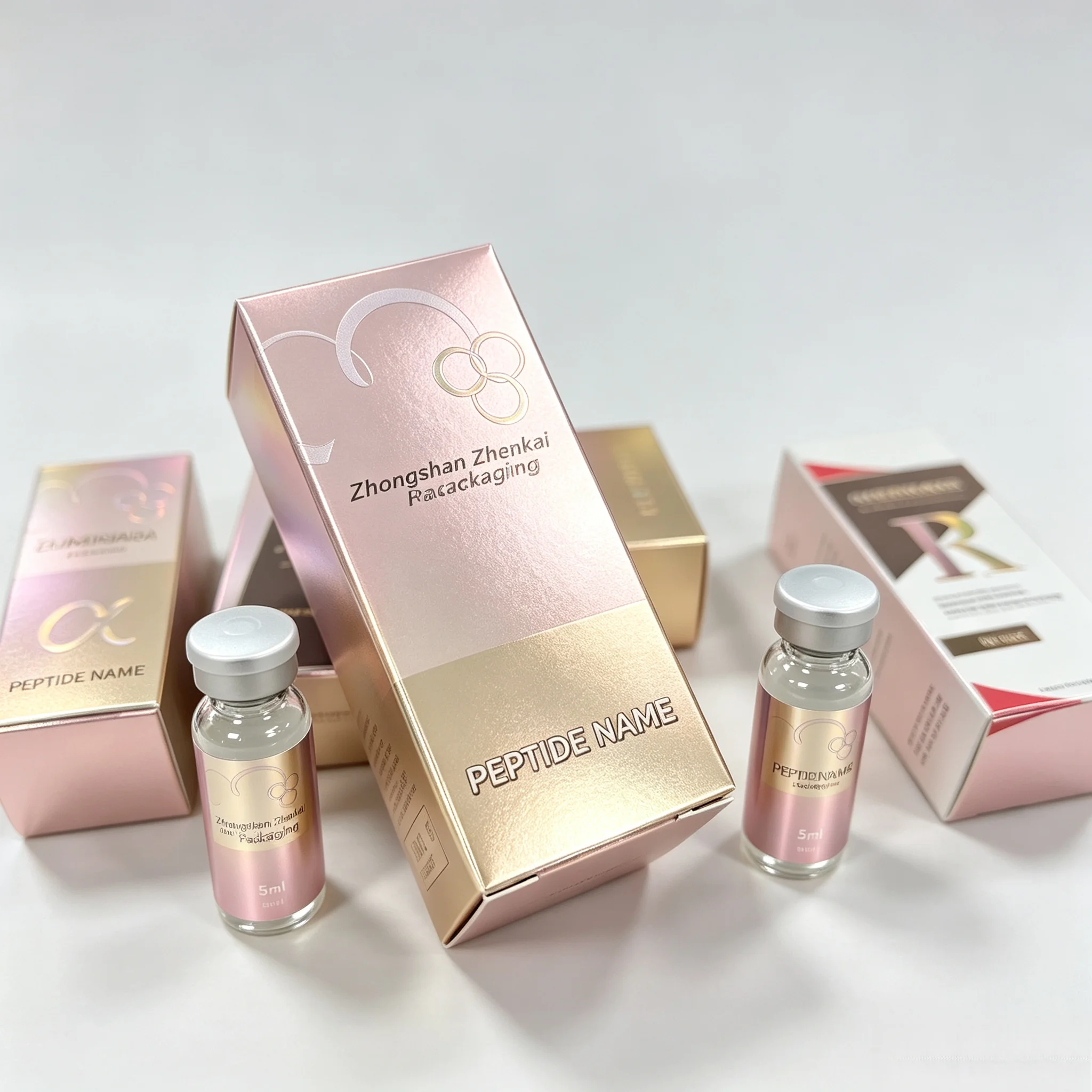 Luxury Skincare Labels - ฉลากขวดเปปไทด์หรูหราแบบกำหนดเองและกล่องบรรจุภัณฑ์สำหรับขวดขนาด 3 มล. 5 มล. 10