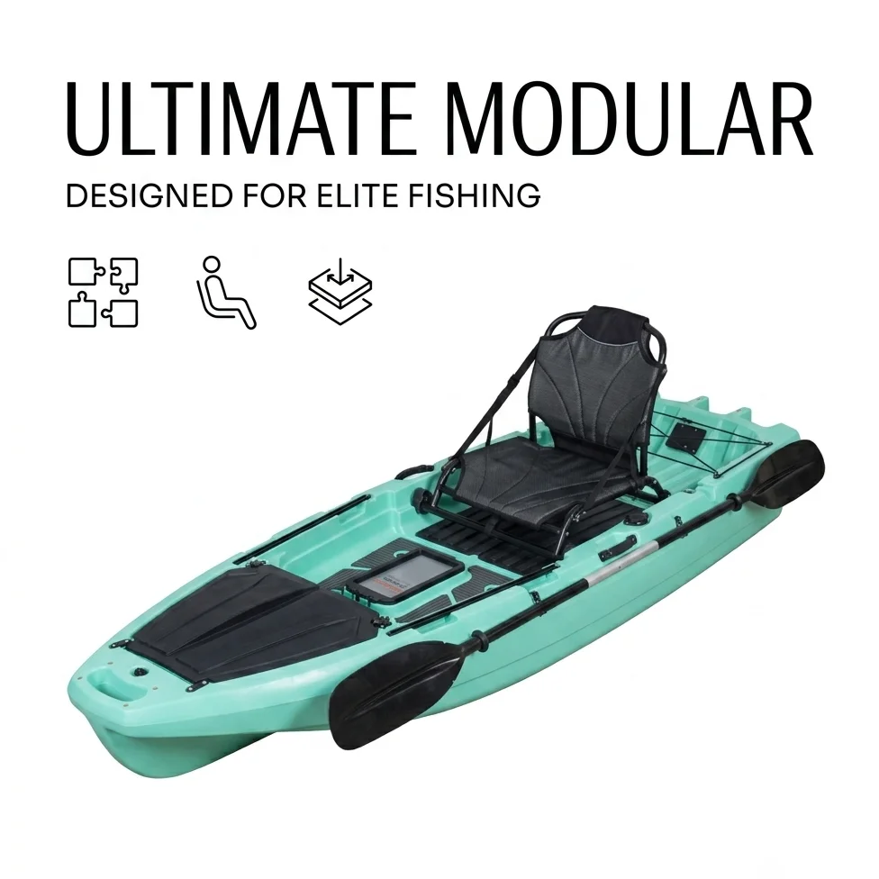 Customized Mint Green Modular Sectional Rotomolded Fishing Kayak Aluminium Frame Mesh Chair Livewell Hatch Fin Propulsion