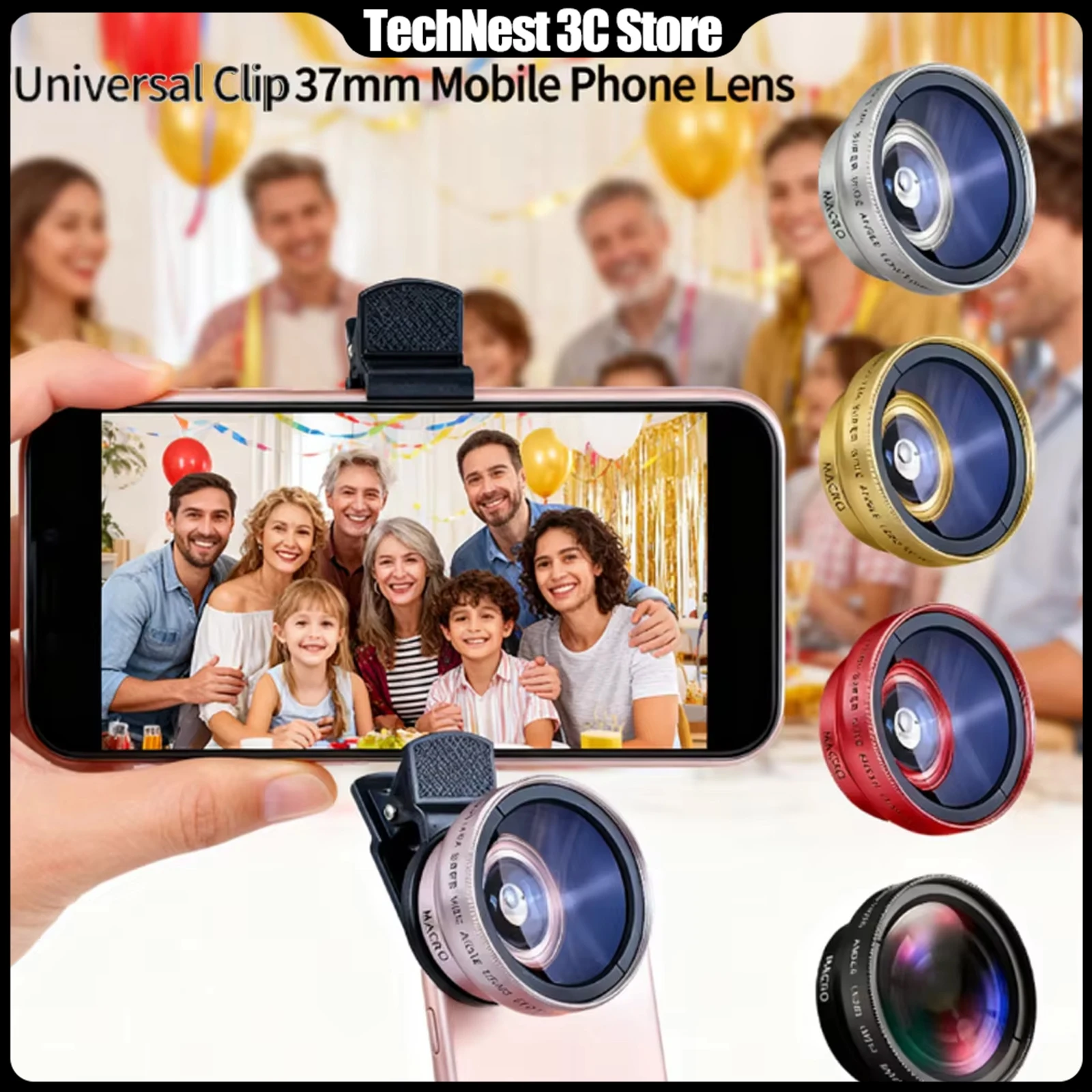 

Универсальный клипс-держатель для объектива 37 мм для большинства телефонов, 2-в-1, профессиональный объектив 0.45x 49UV TIDOVE, супер широкоугольный + макро HD-объектив