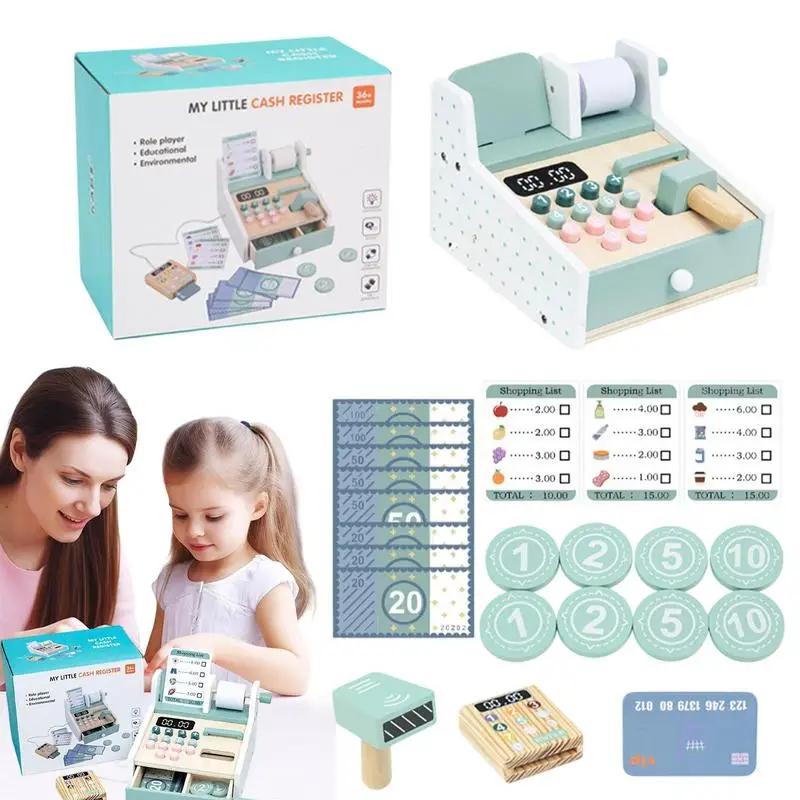 

Calculator Cash Register Toy Wooden Digital Display Toy Children Cash Register Boys Girls Role Play Equipment Supermarket