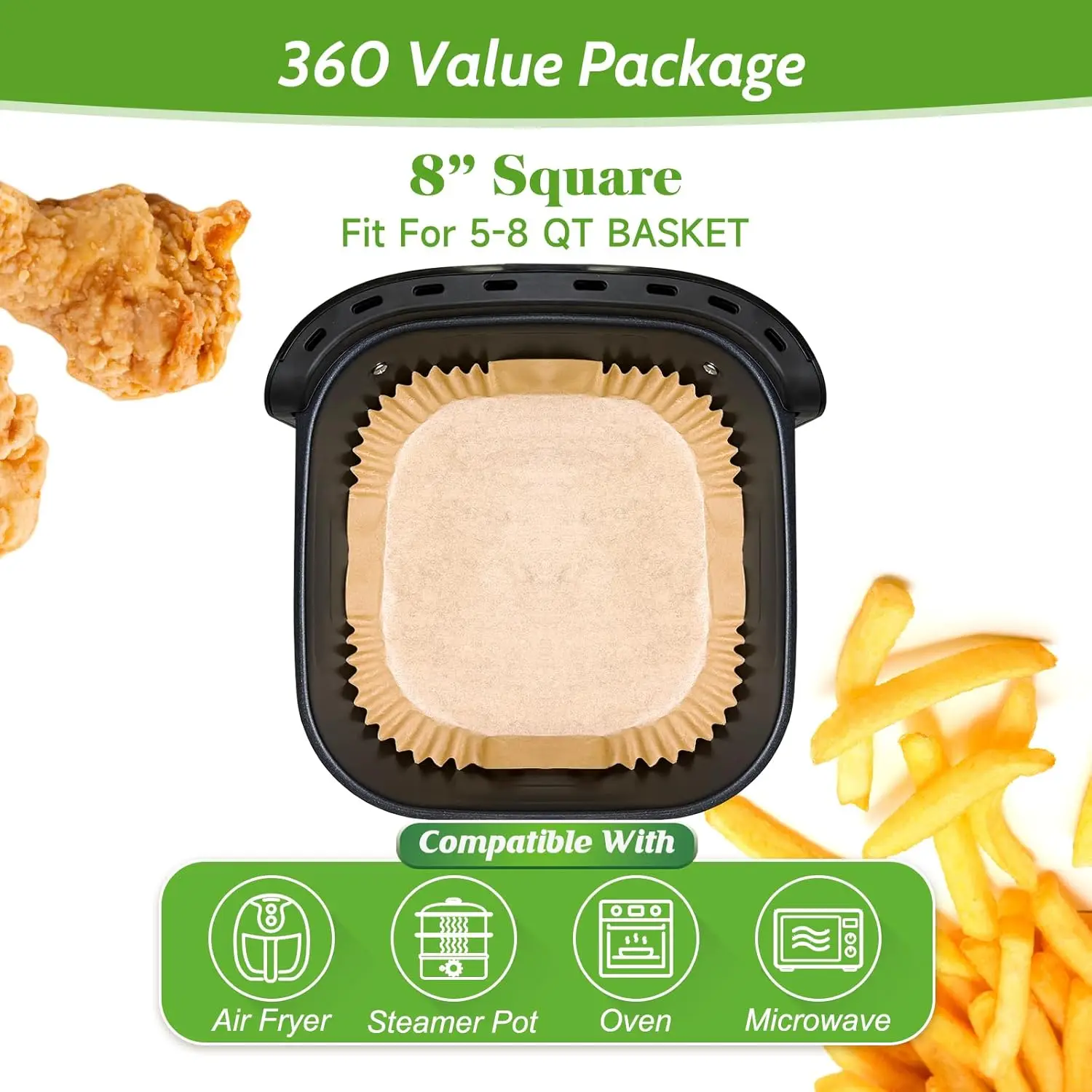 50PCS Air Fryer Paper Liners in Clear Box for 3-6 Qt Thickened Square 8 Inches Disposable Parchment Liner Compatible with Ninja