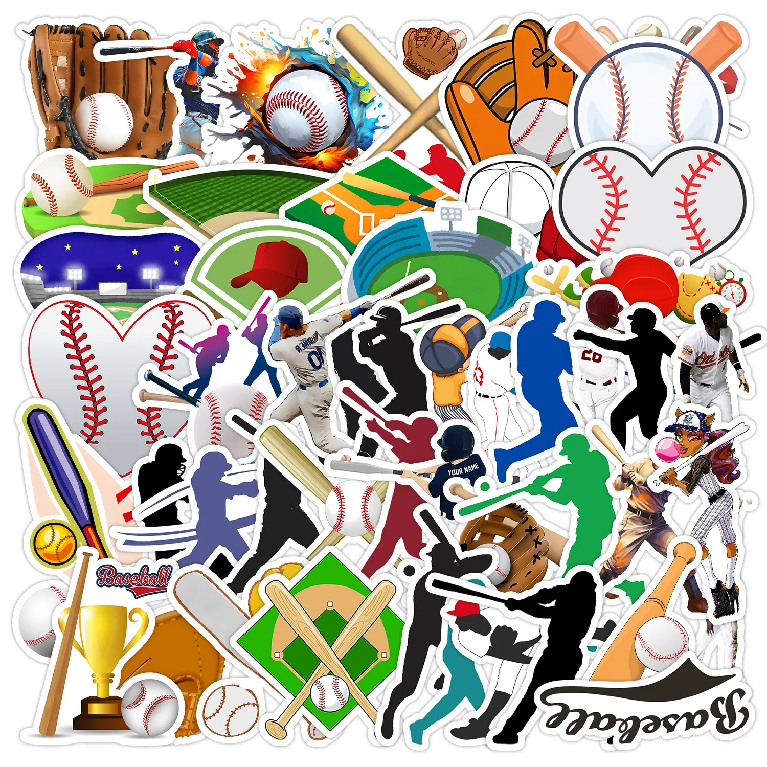50pcs Sports Style Baseball Graffiti Stickers Cartoon Graffiti Stickers Phone Guitar Laptop DIY Notebook Suitcase Cup Waterproof