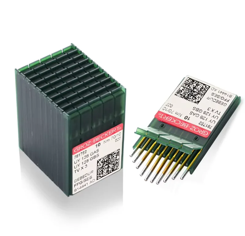 Groz beckert 100 peças uy128 titânio ouro agulha dupla máquina de costura agulhas botão buraco máquina agulha máquina de amarrar agulhas