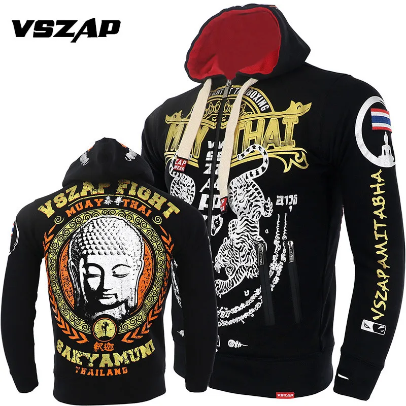 

VSZAP MMA Muay Thai Tiger Fighting Hoodies Long-sleeved Fleece Jacket Men Sweatshirts Running Gym Boxing Martial Art Coat Hoodie