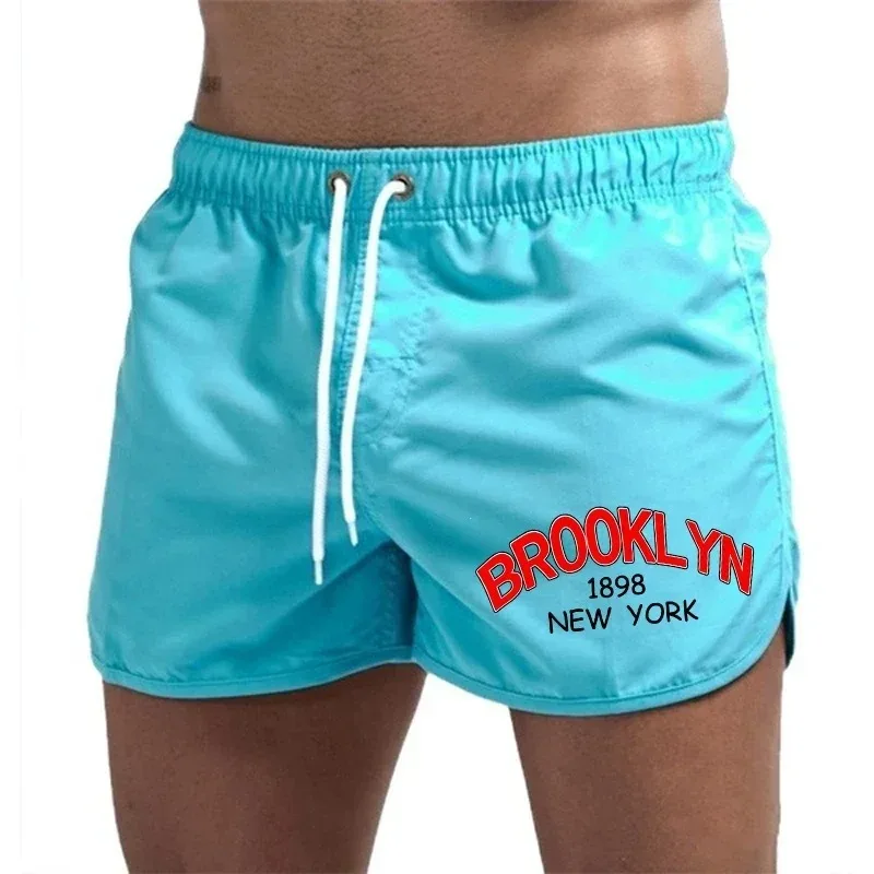 

Men's quick-drying shorts, beach style, surf print swim trunks, elastic waist, surf vacation casual shorts