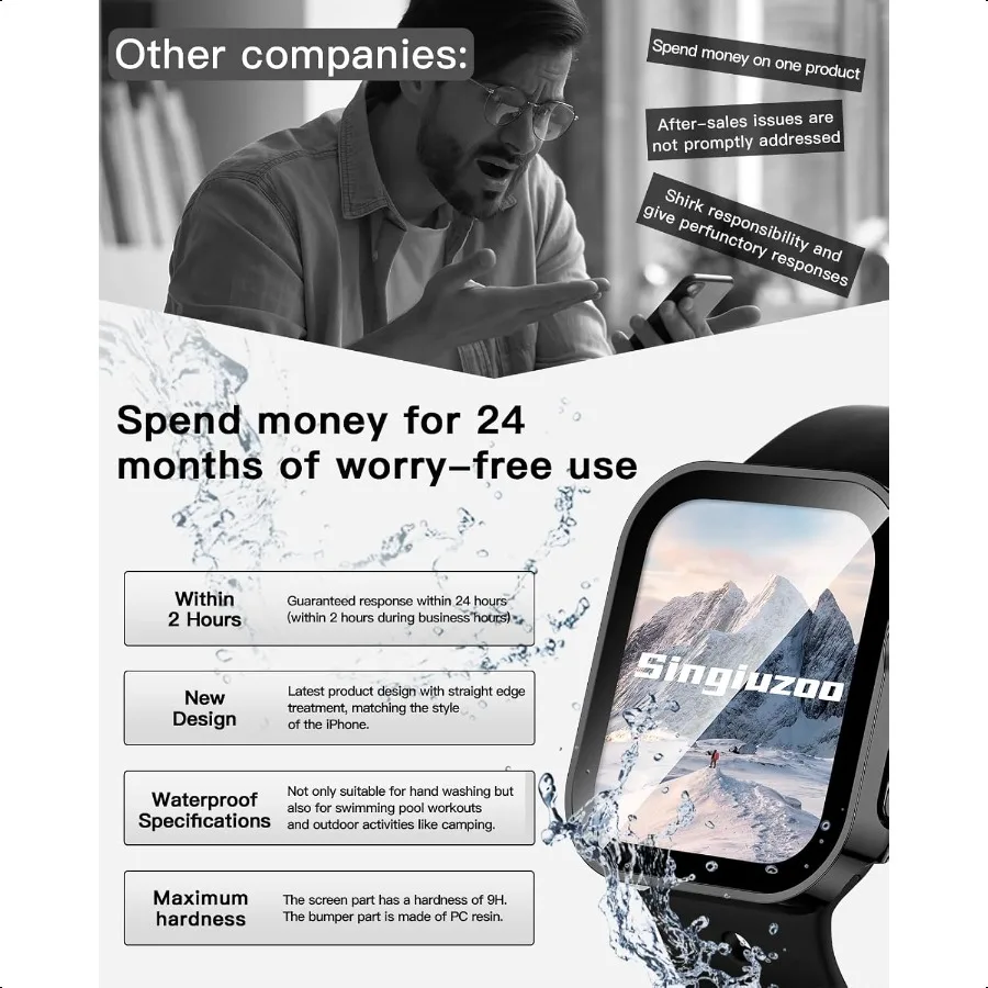 2 حزمة حافظة مقاومة للماء لسلسلة ساعات أبل SE 6 5 4 40 ملم حافة مستقيمة PC ممتص للصدمات مع واقي شاشة من الزجاج المقسى 360 Pr