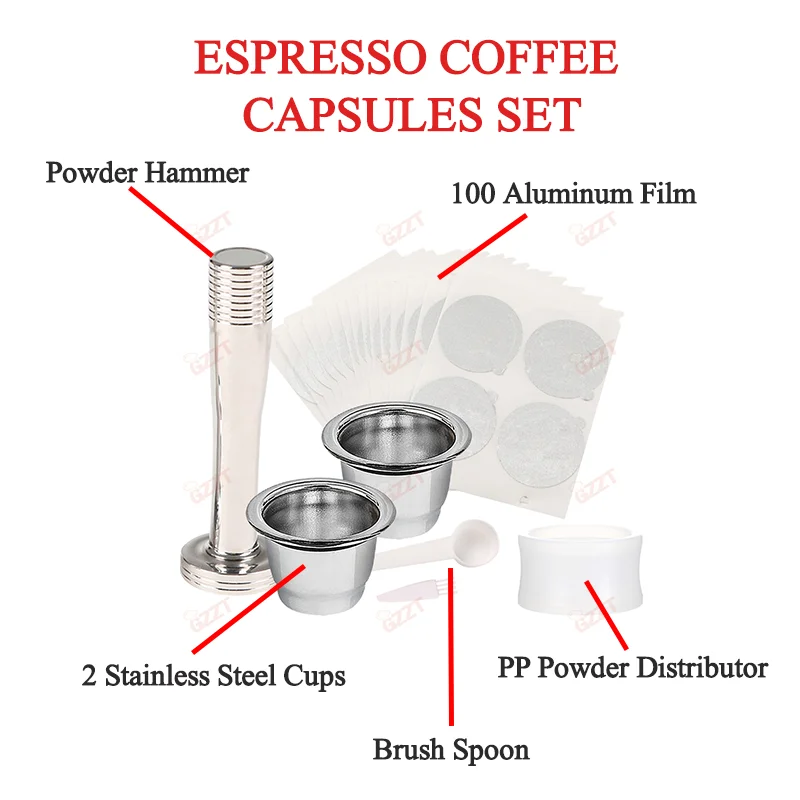 

GZZT Espresso Coffee Capsules Set Reusable Coffee Capsule Refillable Coffee Pod Compatible Coffee Machines Coffee Tool