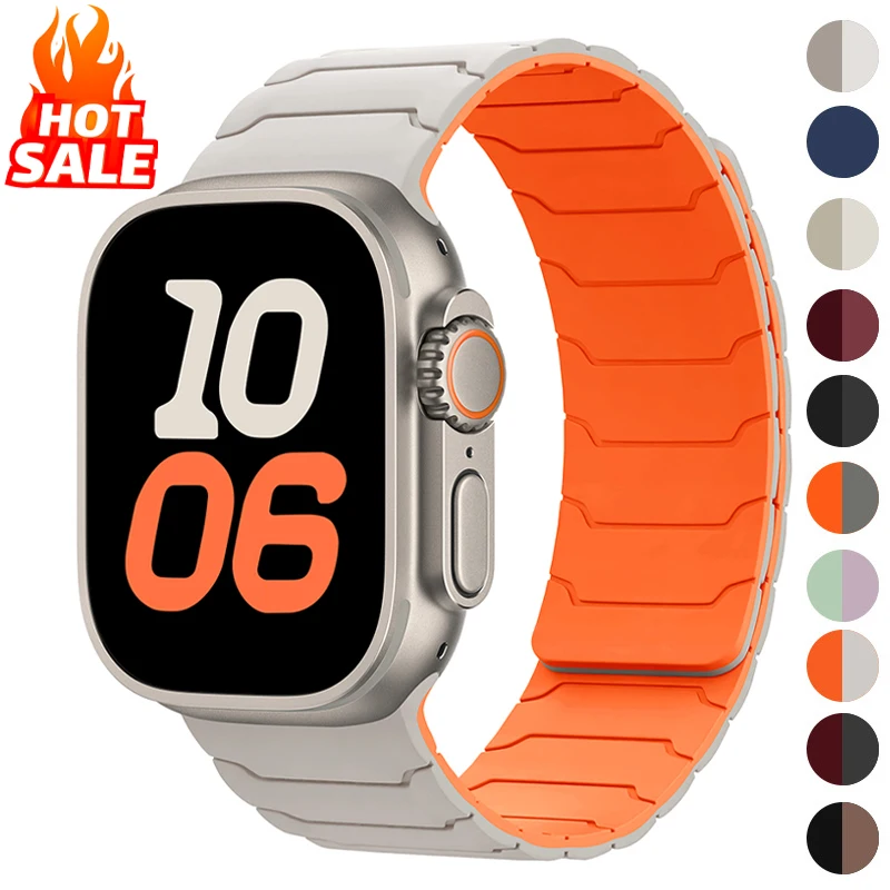 Pulseira magnética para Apple Watch, 46mm, 44mm, 45mm, 40mm, 42mm, 41mm, bracelete para iWatch Series 11, 10, SE, 9, 8, 7, 6, Ultra, 3, 2, 49mm.