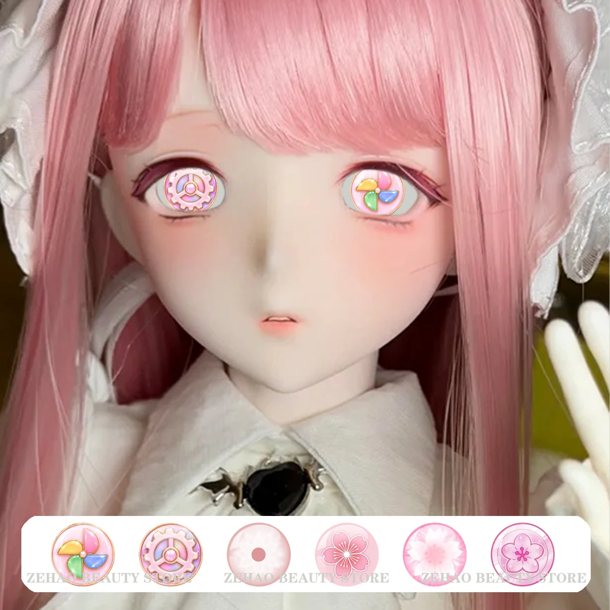 BJD Blythe Doll Glass Eye Chips 10MM-40MM Kawaii Sakura Windmill Blythe  BJD Eyes Chips Pink Sweet Doll Replacement Eye JD035