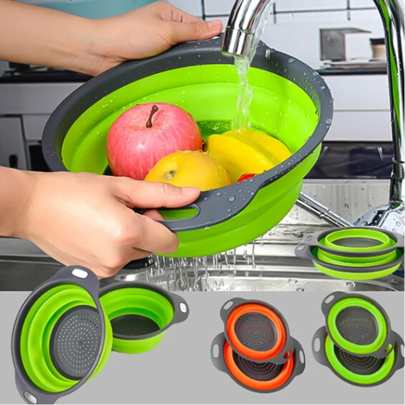 Round Folding Drain Basket Retractable Vegetable Washing Basket Two-piece Fruit Vegetable Basket Plastic Easy Storage Dish Drain