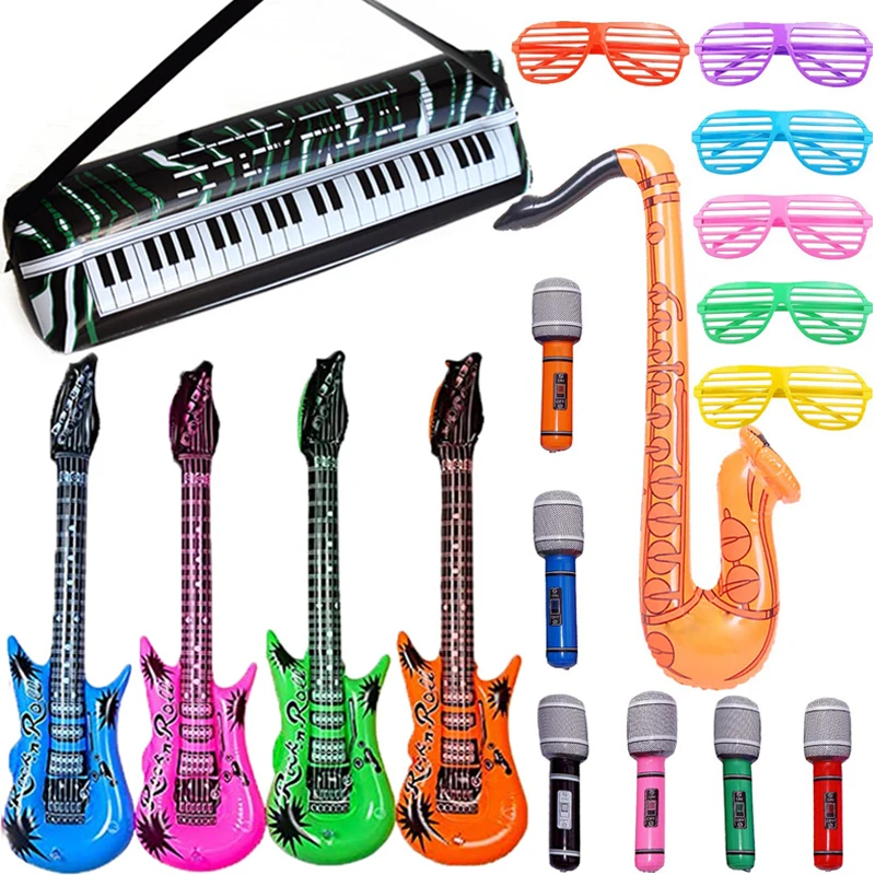 18pcs Inflatable Rock Star Toy Set Inflatable Guitar Microphones Saxophone Rock Party Favors Props Toys Kids Gifts