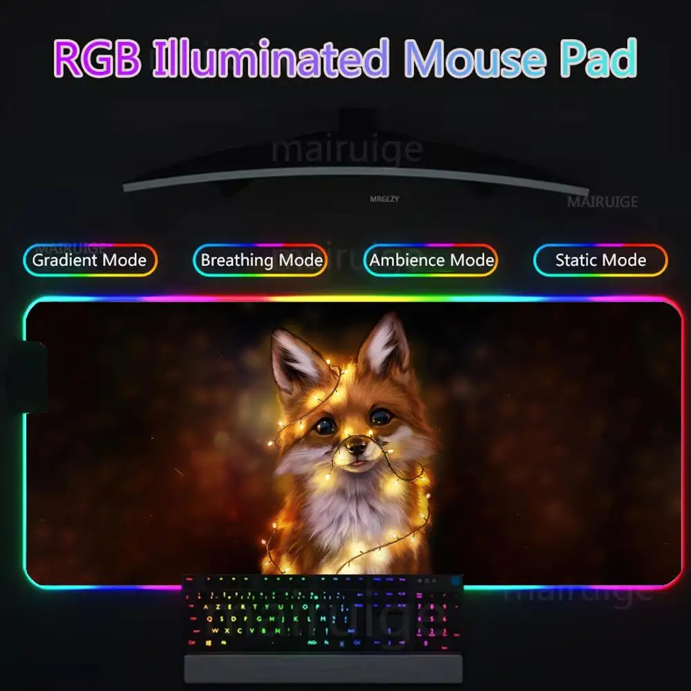 Fox cuet anime Mouse Pad Gamer Rgb Desk Mat Back Light Led Mousepad Setup Gaming Accessories Deskmat Big Mousepepad Backlight