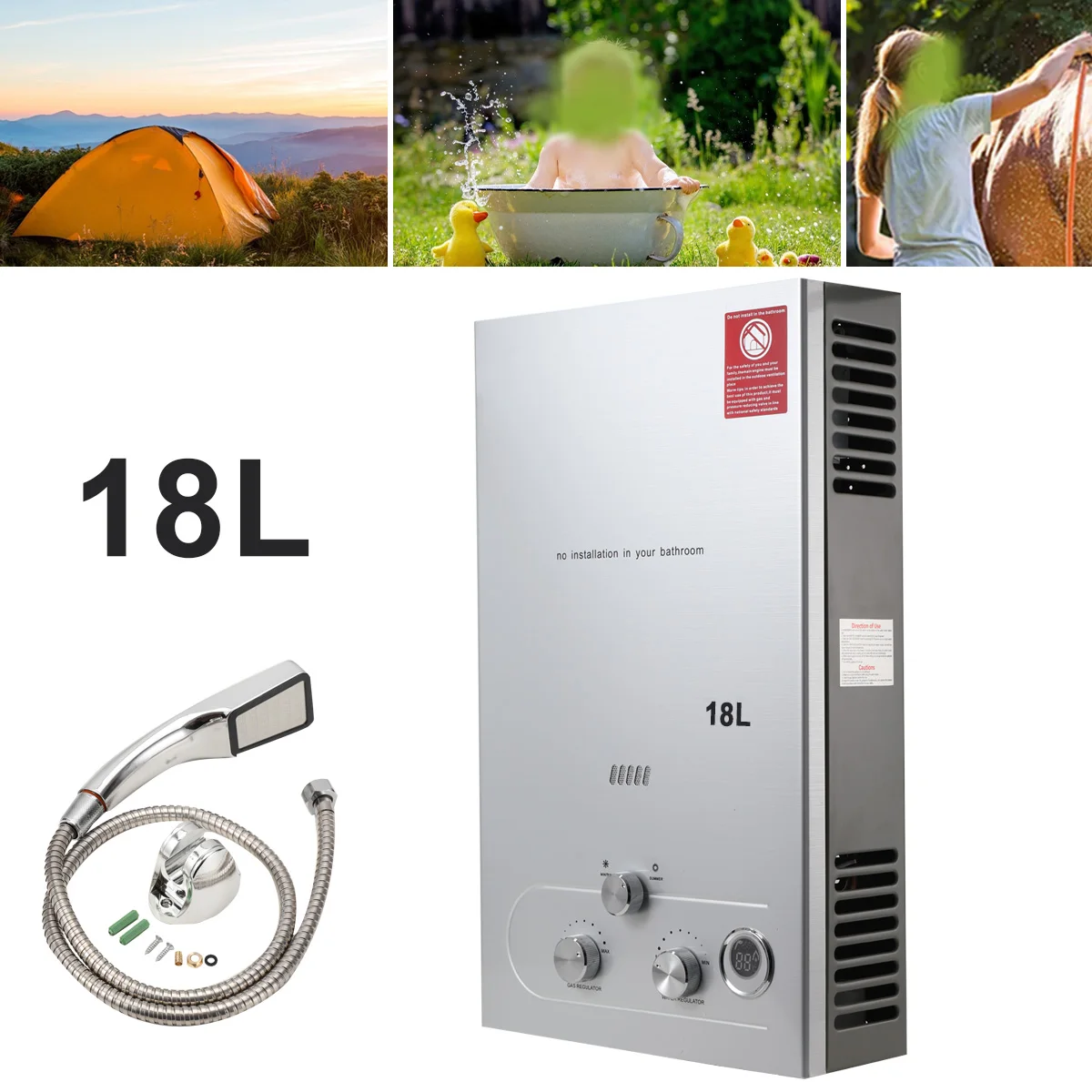 18L LPG Propangas Durchlauferhitzer Durchlauferhitzer Kessel für Outdoor-Camping mit Duschkopf-Set