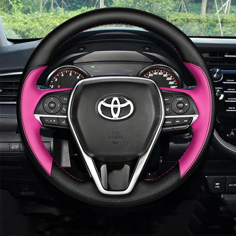 

Custom For Toyota Corolla Steering Wheel Cover Anti-skid Genuine Leather Hand-sewn Ralink Camry Harrier RAV4 Avalon Car Interior