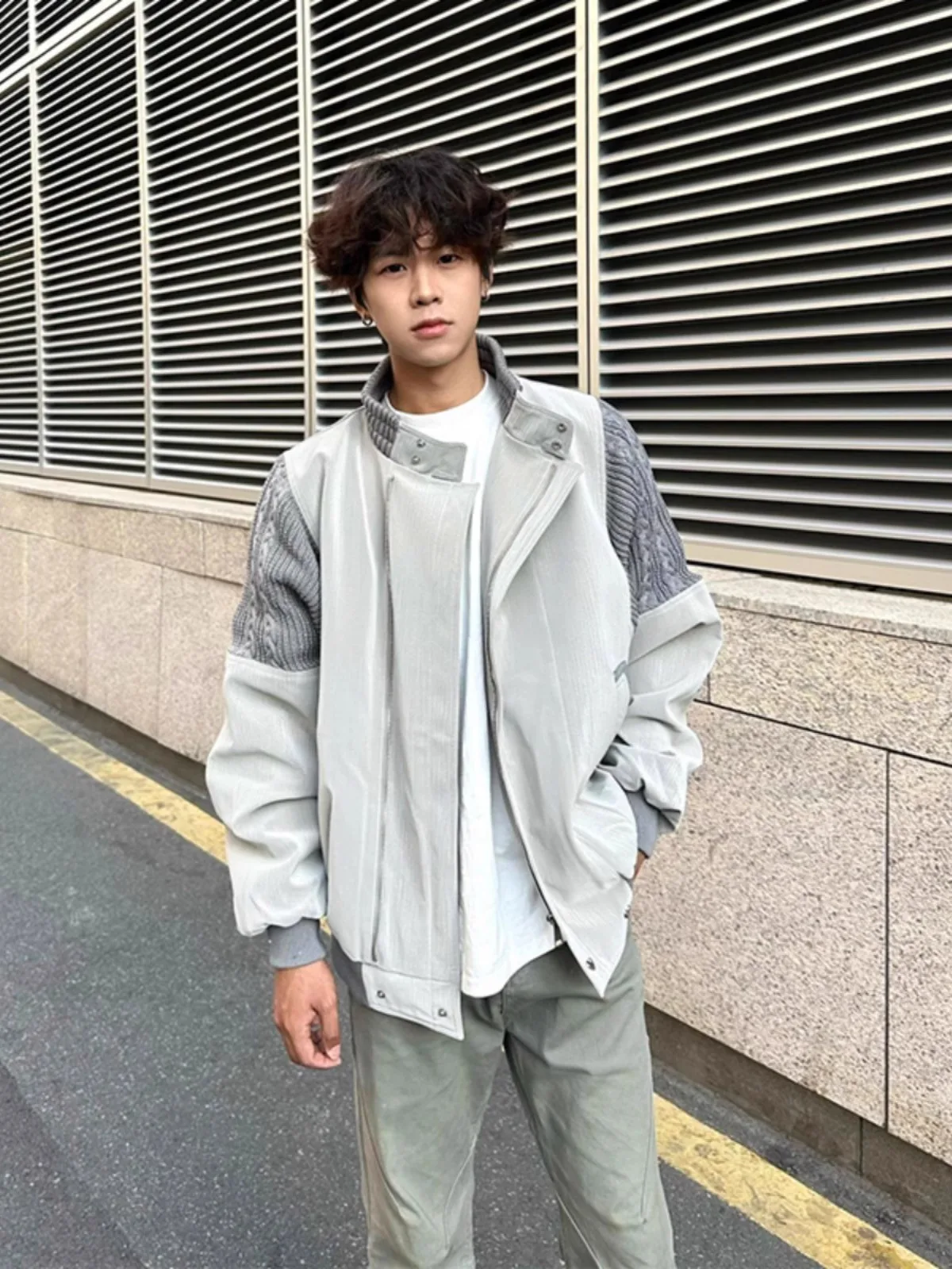 

American Vintage Knitted Baseball Jaet for Men Spring Autumn Loose Fit Pilot Coat Youthful Trendy Outerwear