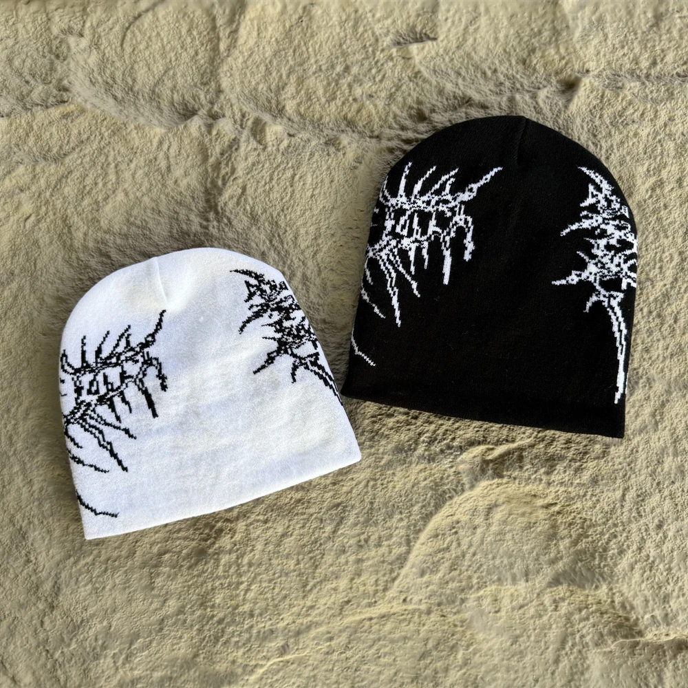 Fashion Vintage High Quality Skeleton Pattern Beanie Streetwear Casual Embroidery Hat Daily 100%Cotton Outdoor Cap For Men Women