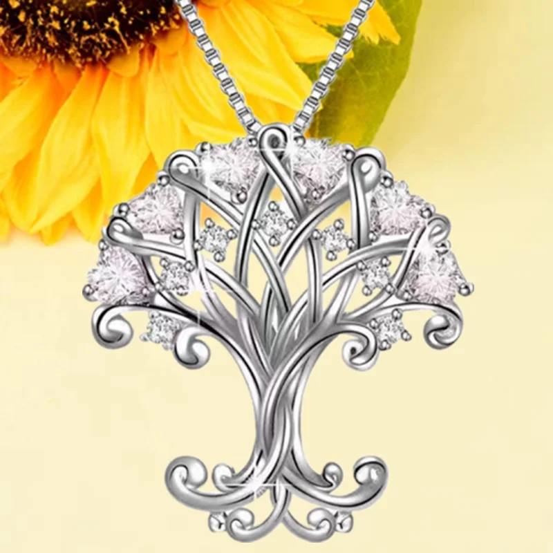 Fashion Zircon Life Tree Stainless Steel Necklace Creative Necklace for Women Luxury Jewelry Halloween Party Anniversary Gift