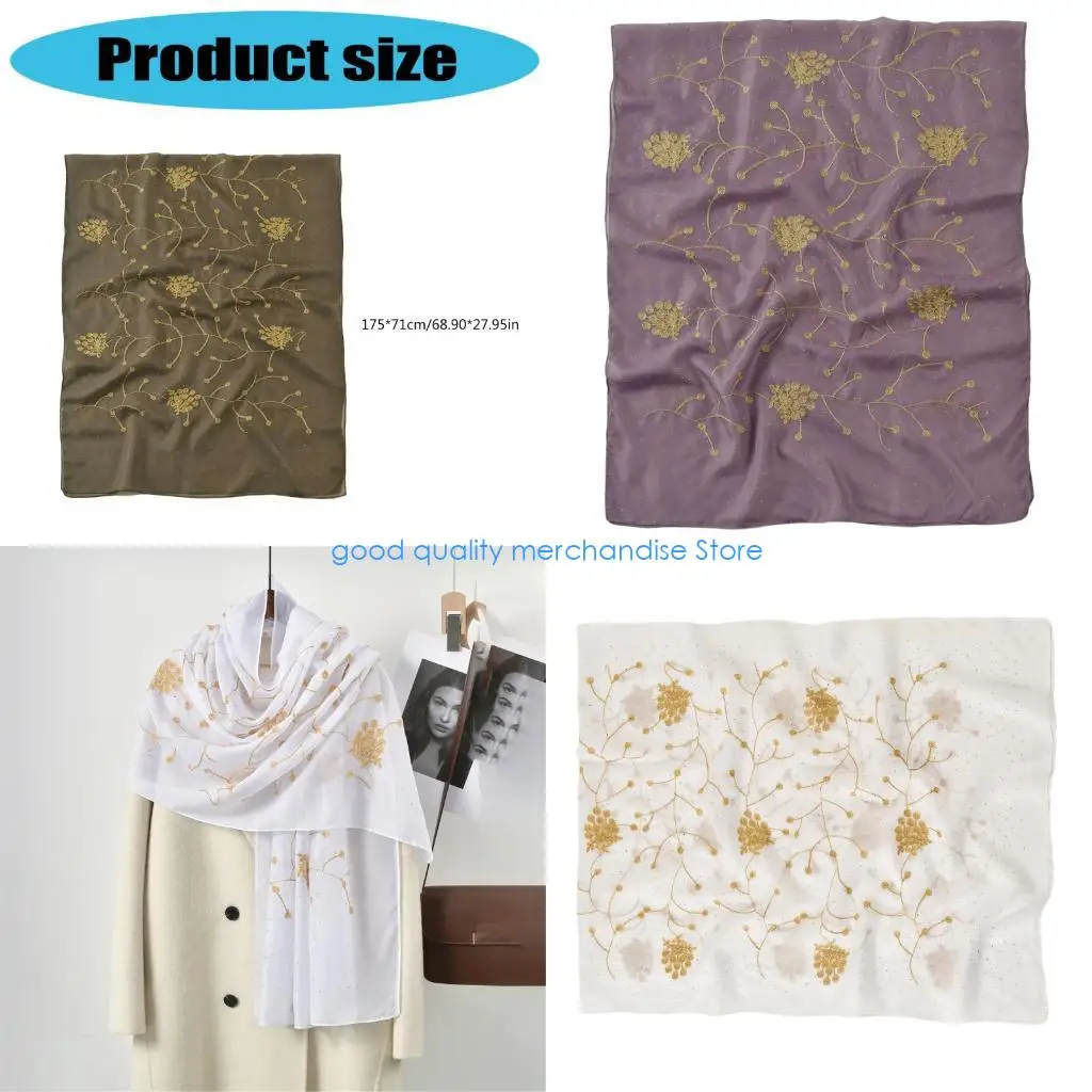 

Y5JD Breathable Hijab Shawl Flower Design Scarf Hot Drilling Shoulder Wrap for Women