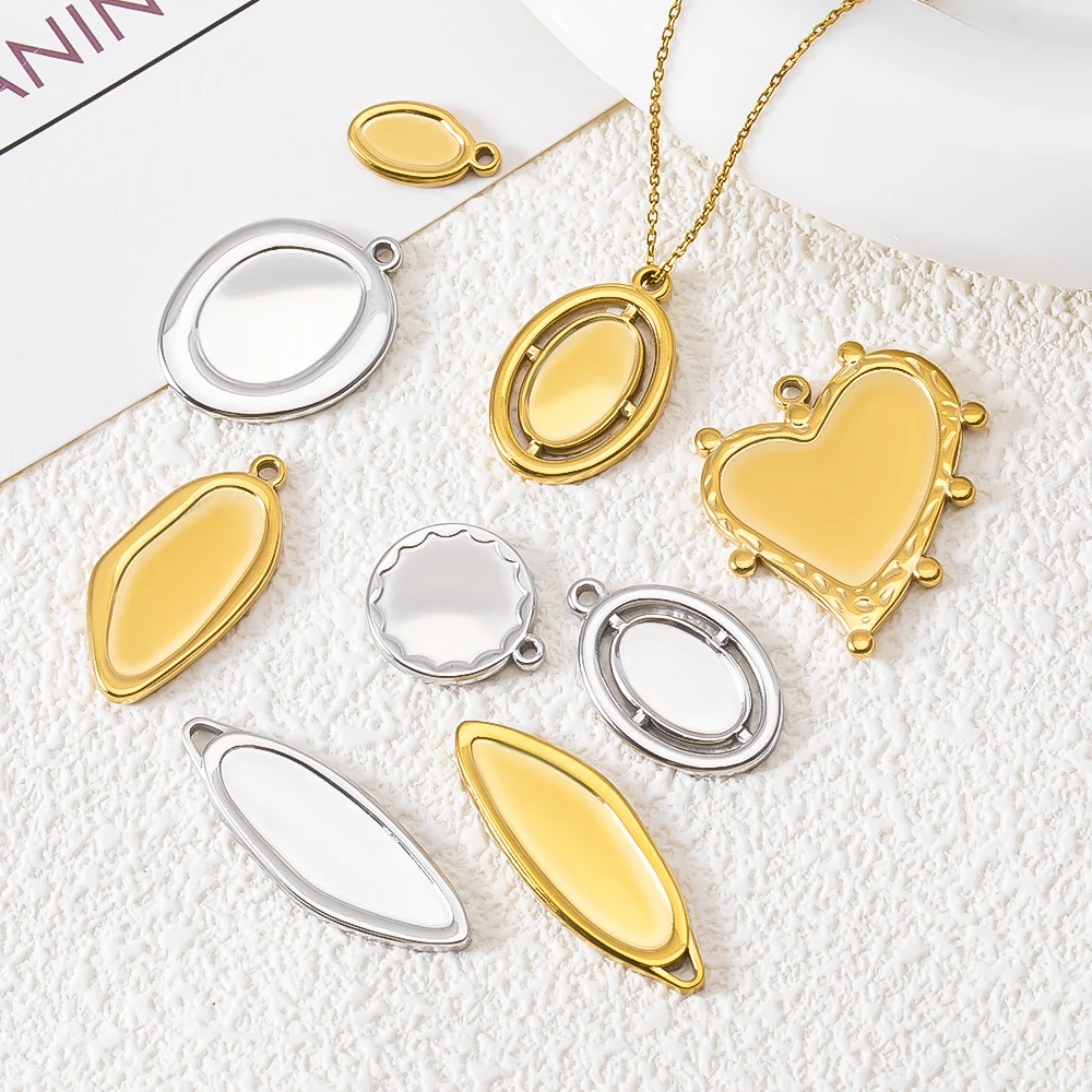 

5pcs Stainless Heart Round Irregular Bezel Charm Pendants Trays Blank Cabochon Base For Diy Jewelry Making Accessories Supplie