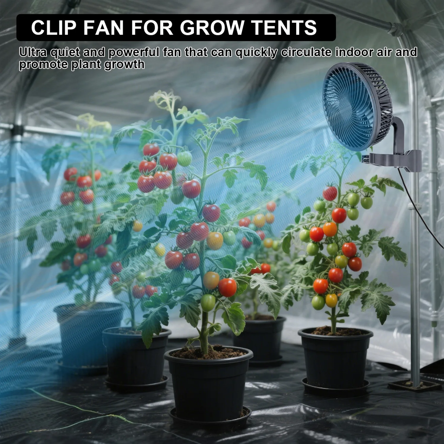 Grow Tent Clip Fan High Airflow Mutiple Wind Speed High Performance Low Noise For Hydroponics Greenhouse