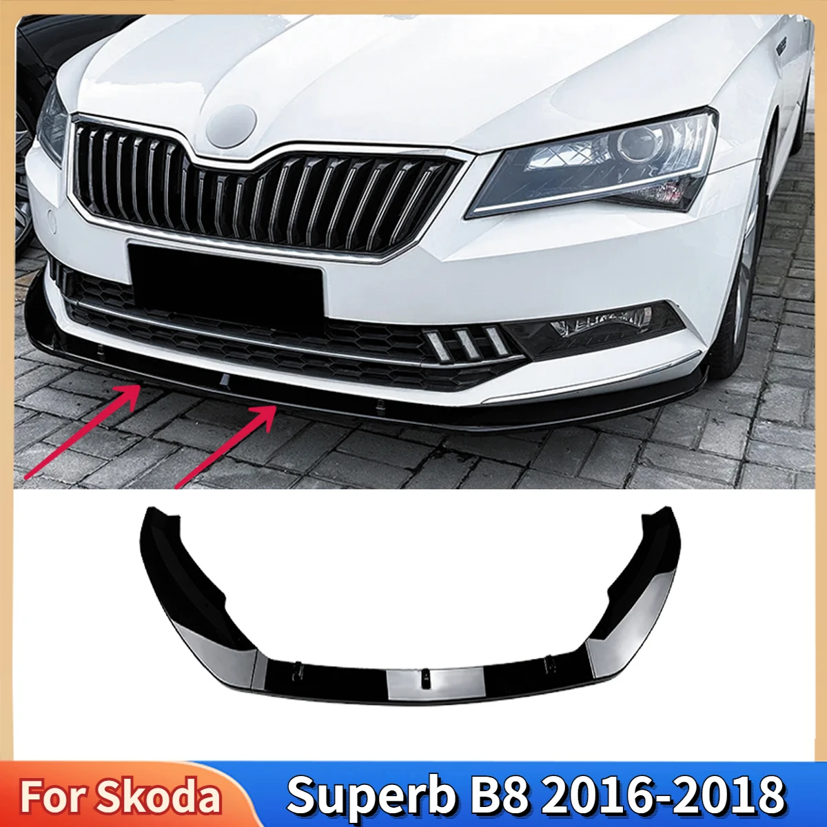 

For Skoda Superb B8 2016-2018 Car Front Bumper Lip Splitter Diffuser Body Kit Tuning Spoiler Bumper Guard Accessories Auto Parts