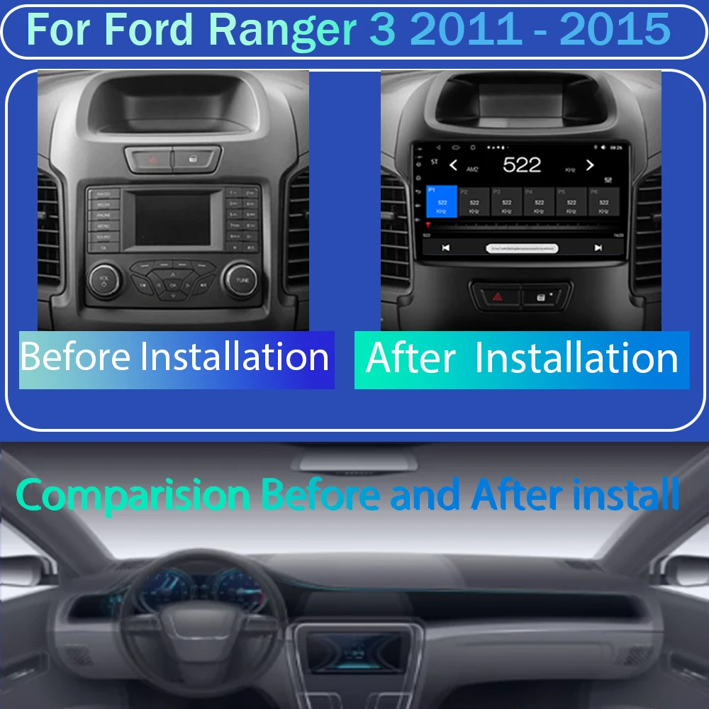 For Ford Ranger 3 2011 - 2015 Android 13 Stereo Monitor Radio Multimedia  Navigation QLED Screen GPS Player Carplay NO 2DIN DVD