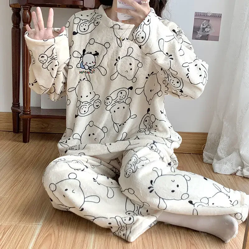 Pochacco-Ensemble de vêtements de maison doux et confortable, Winnie l'ourson, motif de dessin animé créatif japonais, glouton à la mode imprimé, mignon, nouveau