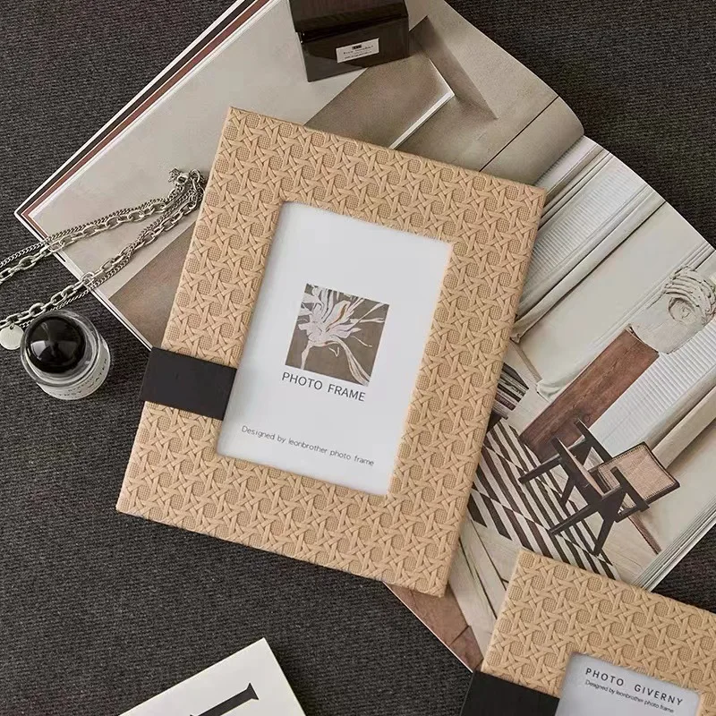 Modern Simple Light Luxury Woven Leather Photo Frame Desktop Decoration
