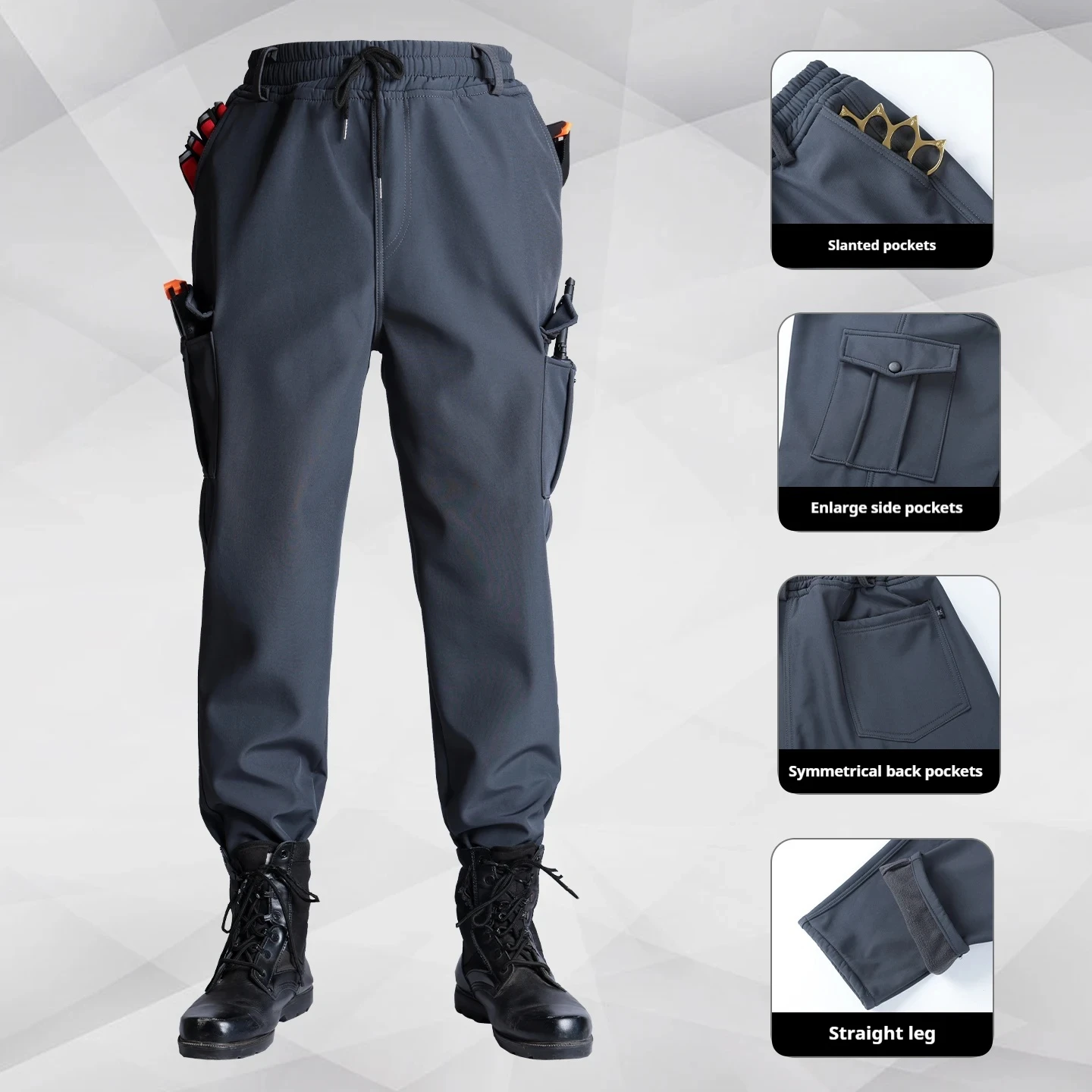Heiß begehrtes Winter-Taktik-Trainingsset: Softshell-Plüschjacke mit Kapuze, wasserdicht, winddicht und warm, sowie kniekurze, verdickte Hosen. – Detail 7